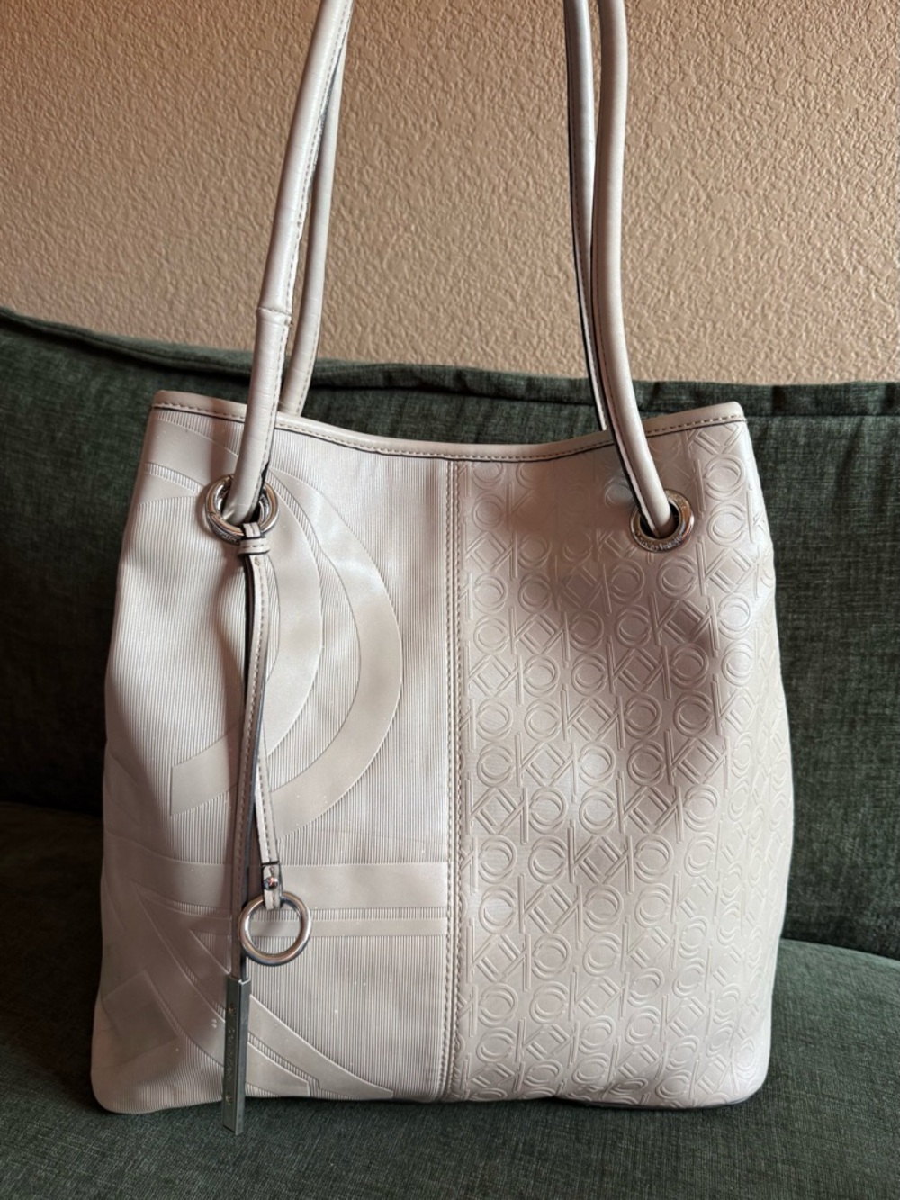 Calvin Klein Faux Leather Embossed Logo Tote Bag